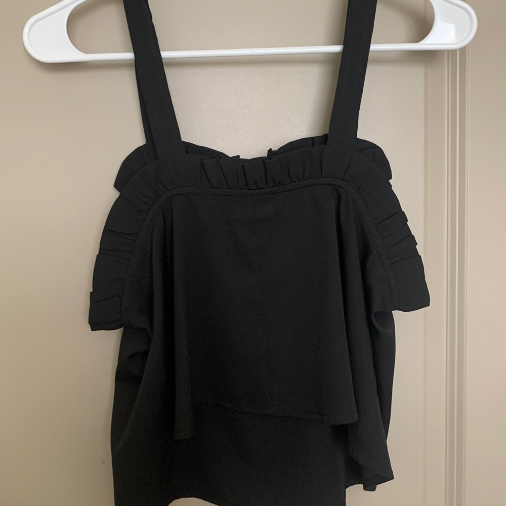 Black Ruffle Neck Tank Top XS - Picture 3 of 4